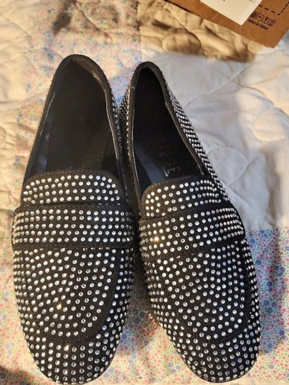 Rouge Women's Black Embellished Slip-On Flats